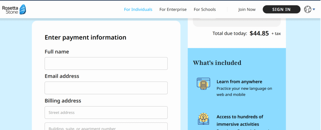 Payment page