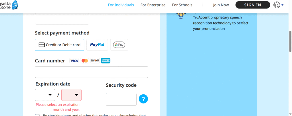 Select payment method